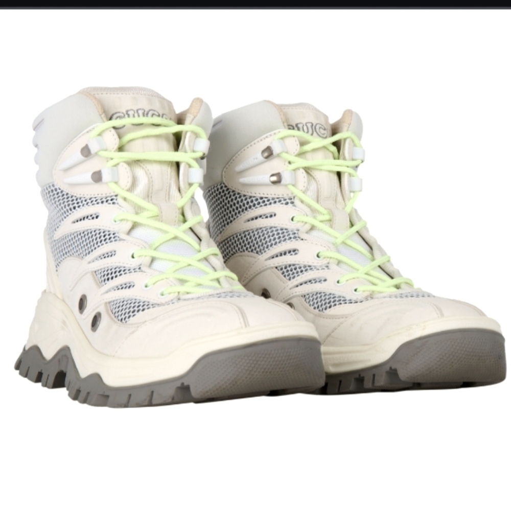 Nwb. Gucci lace up ankle boots,cream/light grey/off white,leather, fabric,rubber - Picture 10 of 10